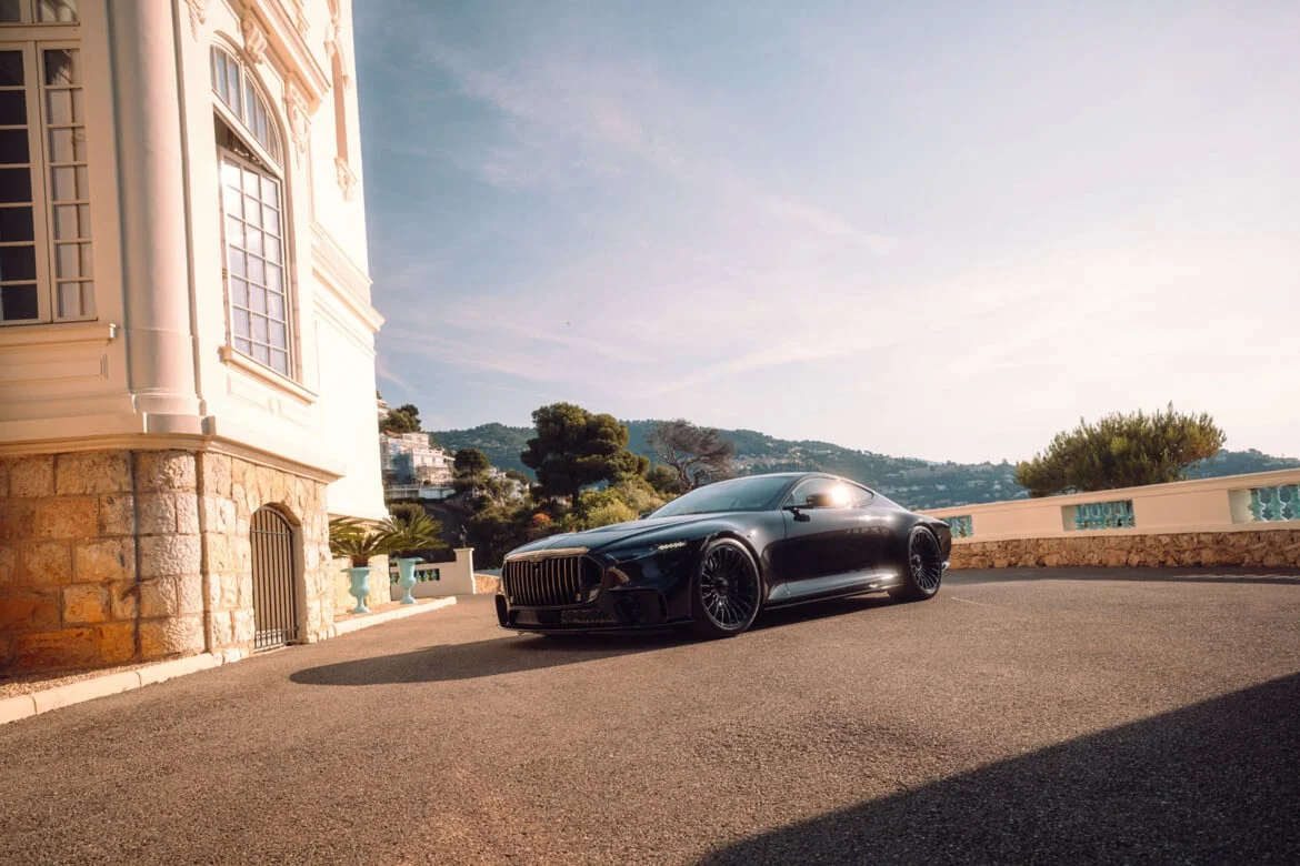 BRABUS BODO Gran Turismo supercar — front three-quarter view at Mediterranean villa